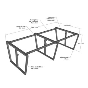 Industrial-Style 4-Person Cluster Table with 240x120cm Assembled Steel Legs Mounting <b>Brackets</b> for Modesty Panels Dining HCTC026 - Product Image 4