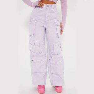 Jeans tendance pour femmes, multi-poches, respirants, nouvelle arrivée, pantalon cargo multi-couleurs, ample, taille mi-haute, denim en gros - Product Image 5