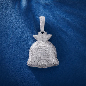 Pendentif en moissanite en forme de sac d'argent glacé, couleur D VVS, micro pavé, argent 925, charme hip-hop de luxe, bijoux personnalisés, OEM, vente en gros - Product Image 1