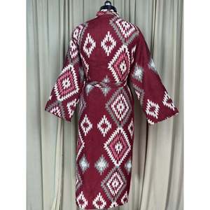 Yak Wool Blend Women's Cozy Winter Romance <b>Kimono</b> Robe Red Diamond Print <b>Cardigan</b> House Coat Pockets Quirky Woven Loungewear ODM - Product Image 3