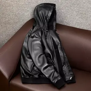 Mode hommes vestes en cuir automne couleur unie veste populaire Simple décontracté mâle veste - Product Image 4