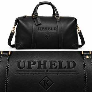 กระเป๋าเดินทางหนังสีดำ UPHELD พร้อมอุปกรณ์โลหะทองเหลืองและโลโก้ลายนูน - Product Image 1