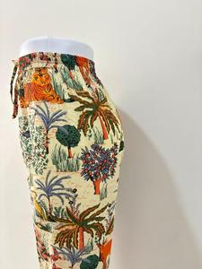 100% Cotton Printed Lounge Pants Red Pomegranate Floral Design <b>Elastic</b> Waist Straight Pant Breathable <b>Lace</b> Decorated for Summer - Product Image 5