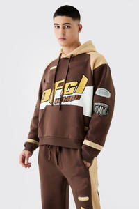 Nuevo Chándal Holgado con Capucha Estilo Moto, Diseño Color Block Personalizado, Apliques, Estilo Casual, Grueso, Color Marrón - Product Image 3