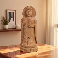 Statue de Bouddha en bois sculptée à la main, style antique, polie, thème bouddhiste, cadeau de fête pour la décoration intérieure