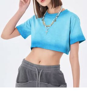 Logo personnalisé dames bleu clair col rond T-shirt surdimensionné lavé poids lourd t-shirts vierges - Product Image 1