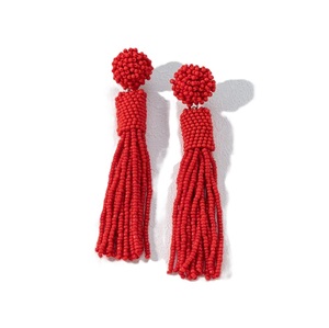 FULL RED Boucles d'oreilles élégantes en perles fabriquées à la main Fournisseur de boucles d'oreilles en perles de rocaille de style autochtone Fabricant - Product Image 3