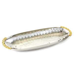 Bandeja antigua de metal ecológica para servir alimentos con mango de acento dorado para la mesa del hogar Catering Cocina y exhibición de postres Venta - Product Image 6