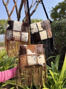 Designer Stylish Hair on Hide Fur Fringe Leather Sling <b>Bag</b> Patches Crossbody Fashion Gypsy <b>Lady</b> Handbag - Product Image 4