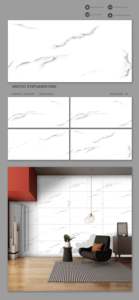 Azulejos de Piso y Pared Vitrificados Esmaltados GVT PGVT de 600x1200 mm, Estilo Mármol Statuario Carrara Calcutta, Listos para Exportar, 00x1200 mm PGVT - Product Image 2