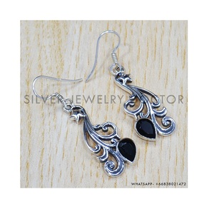 Pendiente de piedras preciosas de ónix negro Plata de Ley 925 hecha a mano Joyería magnífica Estilo único Pendientes de plata al por mayor a granel - Product Image 1