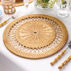 Handwoven <b>Round</b> Rattan <b>Placemats</b> for Dining Table Natural Wicker Charger Plate Mat Eco-Friendly Table Decor Made in Vietnam - Product Image 6