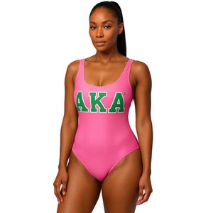 AKA costume intero costume da bagno rosa verde Premium tessuto elasticizzato greco abbigliamento personalizzato Divine nove HBCU costumi da bagno - Product Image 1