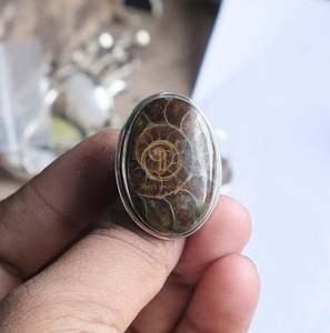 Ammonite Fossil Ring 925 Sterling Silver Ring Rose Gold Yellow Gold Plated Ring <b>Large</b> <b>Stone</b> Ring Fossil Ring - Product Image 4