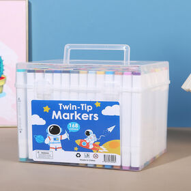 80/168 Colors Twin Tip Markers Double Ended Drawing <b>Pens</b> <b>White</b> Barrel Set Clear Plastic Carrier Case UV Printing Art Class 1 - Product Image 2