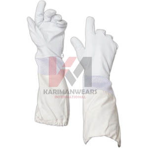 Guantes de apicultura de alta calidad de estilo americano, cuero de piel de cabra permeable al aire con protectores de brazo de lona - Product Image 1