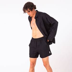 Ensemble en lin/coton doux (chemise et short) pour homme, motif imprimé |   Écologique, séchage rapide, respirant |   Fermeture à boutons sur le devant |   Été - Product Image 1