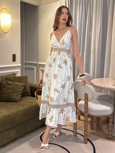 Vintage bohème a-ligne robe de soirée 100% coton extensible taille sans manches col en v longue élégante Tulle broderie robe de soirée - Product Image 4