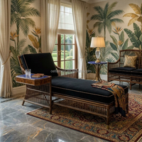Ensemble de canapés en rotin foncé de style tropical colonial OE-FASHION, table basse en bois de burl, meubles de salon pour villa FF&E