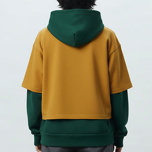 Sweat-shirt à capuche pour homme de haute qualité 100% coton à épaules tombantes, décontracté, double couche, respirant, lourd, à blocs de couleur - Product Image 5