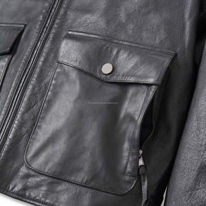 Real <b>Sheepskin</b> Leather Biker <b>Jacket</b> for Men Quilted Black Lining Waterproof Breathable Windproof Feature Pockets Black Color All - Product Image 5