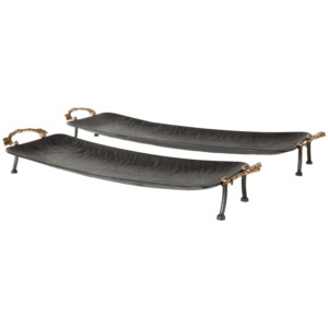 Modern Farmhouse <b>Black</b> Metal Tray with Gold Handles | <b>Decorative</b> Elevated Serving Platter - Product Image 6