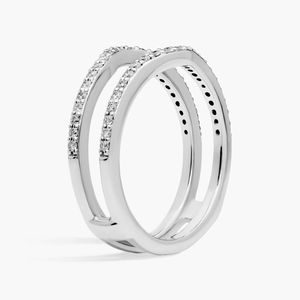 Luxury Double Chevron Diamond <b>Ring</b> for Women 14K White Gold <b>Open</b> Stackable Wedding Band Minimalist Fine Jewelry - Product Image 3