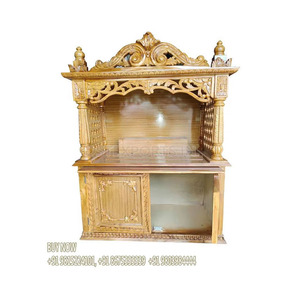 Temple en teck haut de gamme avec rangement, taille moyenne, en bois massif, pour la maison, les villas, les bureaux, avec tiroirs, unité de prière en promotion - Product Image 1