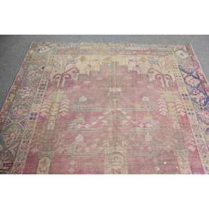 Alfombra de lana turca Vintage de 4x5,9 pies, color rosa y beige, área grande clásica, rectángulo, retales abstractos para habitación de adolescentes, pasillo, látex - Product Image 4