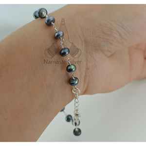Joyería Boho Hecha a Mano para Niñas y Mujeres, Pulsera de Plata de Ley con Cuentas de Perlas Negras para Bodas, Navidad, Aniversarios, San Valentín - Product Image 1