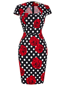 Grace Karin Vintage manica corta in cotone elastan avvolti sui fianchi con <span class=keywords><strong>27</strong></span> motivi abiti aderenti floreali retrò donna - Product Image 5