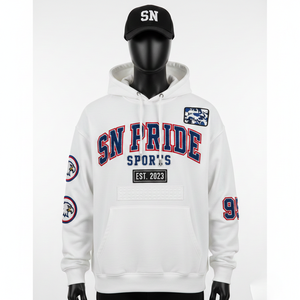 Nouveauté, style streetwear, sweat-shirt oversize pour homme, lourd, uni, polaire d'hiver, brodé, polyester/coton, basiques - Product Image 1