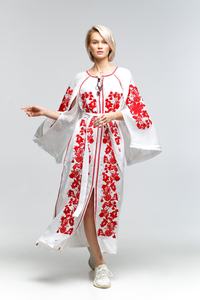 Robe de mariage bohème brodée à manches ouvertes La robe bohème caftan design respire l'élégance et le lin blanc fabriqué - Product Image 3