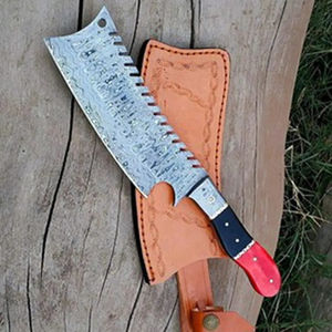 Cuchillo de Cocina Burraq DIY OEM Hecho a Mano de Acero de Damasco, Cuchillo Multifuncional con Patrón Trenzado, Funda de Cuero, 10 Pulgadas, para Uso en la Cocina - Product Image 3