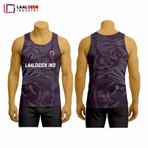 เสื้อกล้ามผู้ชายผ้าโพลีเอสเตอร์/ ผ้าฝ้ายถักระบายอากาศได้ดีมีโลโก้ด้านหน้าและด้านหลังสำหรับยิมและออกกำลังกาย - Product Image 4