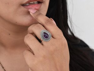 Anillo bohemio de pera de plata 925, joyería de piedras preciosas de amatista hecha a mano, venta al por mayor, pedido a granel, anillo llamativo de plata de marca - Product Image 2