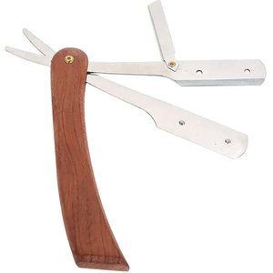 Maquinilla de afeitar de peluquero de hoja única con mango de madera directo de fábrica con logotipo personalizado - Product Image 1
