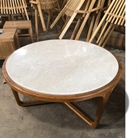 Table basse en marbre au design minimaliste, base en teck à trois pieds, mobilier moderne de luxe léger et écologique pour la maison