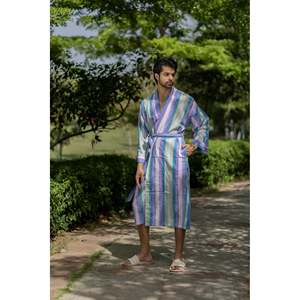 Pure Cotton Boho Men's Kimono <b>Robe</b> Geometric Luxury Dressing Gown Summer Unisex Onesie Bathrobe Relax Fit <b>Beach</b> Fleece - Product Image 2