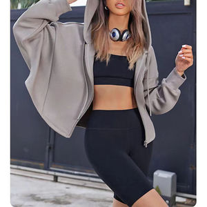 Sweatshirts à capuche zippés avec logo brodé personnalisé pour femmes Sweatshirts courts en polaire Sweat à capuche à manches longues en coton et polyester - Product Image 2