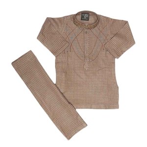 Traje Shalwar Bordado para Niños - Marrón - Product Image 1