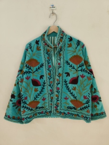 Veste bomber en velours suzani brodée à la main, réversible, respirante, écologique, manteau court d'hiver pour les festivals, cadeau pour - Product Image 2