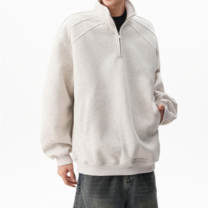 High Quality Simple Basics Men's Loose Solid <b>Grey</b> 1/4 Zip Cotton <b>Sweatshirt</b> Customized Winter Drop Shoulder Quarter Hoodies 2026 - Product Image 5