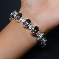 Pulsera con Dije de Topacio Arcoíris Místico Art Palace, Plata de Ley 925, Estilo Vintage Boho Hippie, Unisex, Certificado por Terceros, Regalo