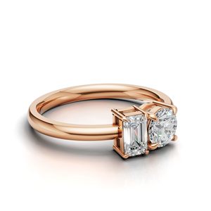 IGI Certified Lab Grown Diamond Toi Et Moi <b>Ring</b> 18K Yellow / White & Rose Gold Round & Emerald Shape Engagement <b>Ring</b> For Women - Product Image 3