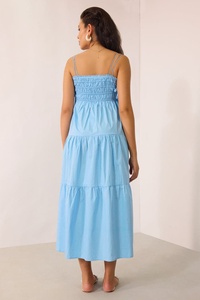 Vestido largo bohemio hasta el tobillo para mujer sin mangas Casual Vacaciones verano tejido 100% rayón fumar vestido de mujer - Product Image 3