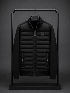 Blouson matelassé hybride de luxe pour homme, d'hiver, style bomber, thermique, à quart de zip, décontracté, imperméable, pour l'extérieur, avec devant non-tissé - Product Image 2