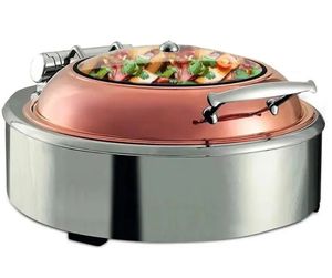Grand chauffe-plat en cuivre et en acier inoxydable avec construction robuste, parfait pour les traiteurs, les salles de banquets et les fêtes en plein air - Product Image 4