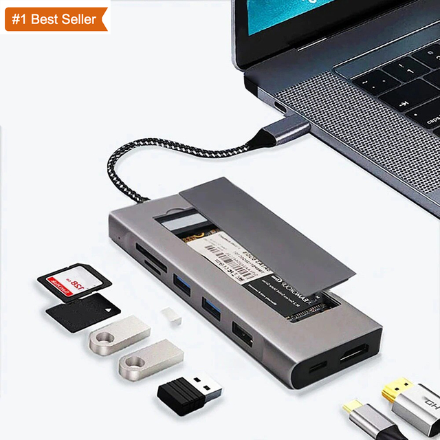 Jumon 8-in-1 Type C USB Hub with Disk Storage PD100W for 2.1 M.2 SSD Aluminum Alloy for Macbook Pro/Air M1/M2 in Stock