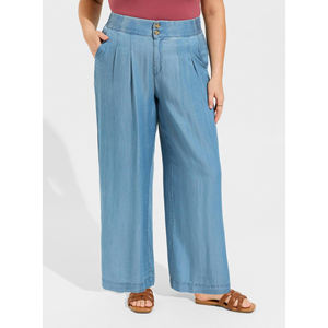 Pantalon en denim 100% coton pour femmes OEM Logo personnalisé Bouton haut Lavage Droit Coupe ample Jambe large Taille moyenne Plus Respirant XL - Product Image 2